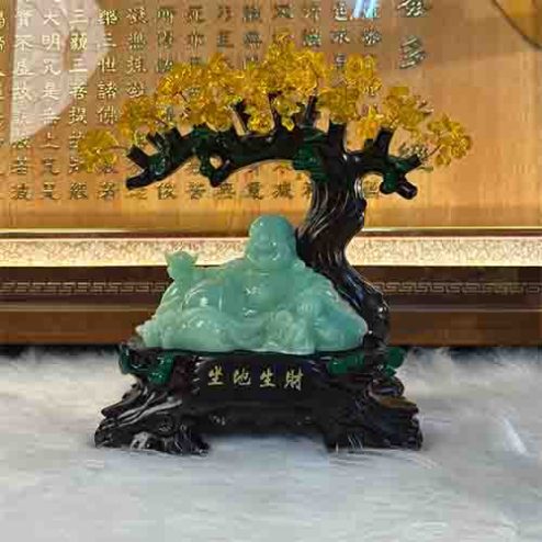 Phong Thủy Decor Cây Thạch Anh Di Lặc Đá Xanh PT003