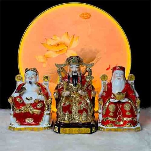 Tượng Thần Tài Thổ Địa Bộ 3 Ông Sứ Kim Đỏ Nhập Khẩu T031