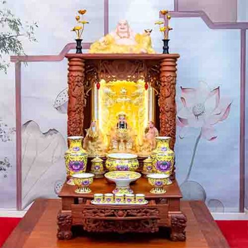 Ban Thần Tài Ông Địa Đồ Thờ Gấm Vàng Hoa Sen TT1844