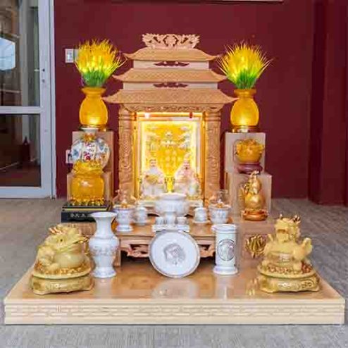 Bàn Thần Tài Ông Địa Đồ Thờ Trắng Hoa Sen TT1832