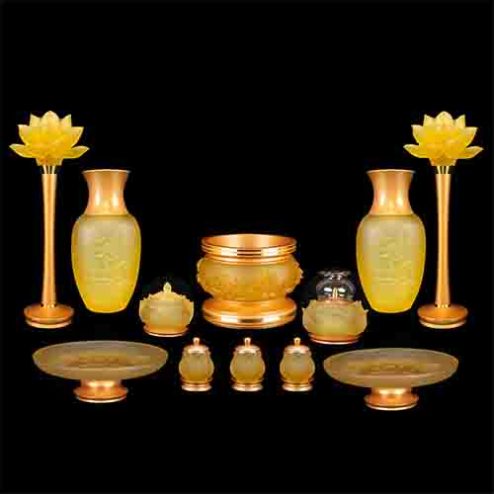 Bộ Đồ Thờ Lưu Ly Bảo Liên Hoa Sen Cao Cấp BDT009