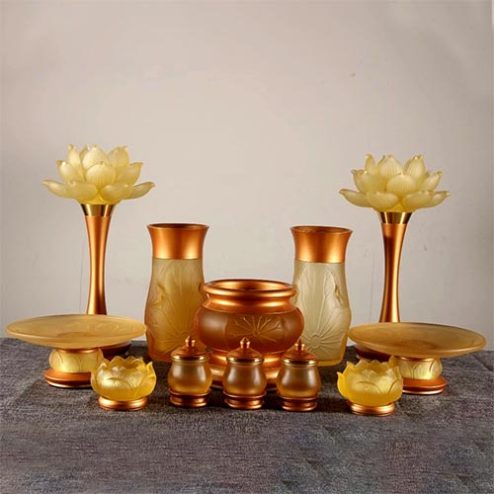 Bộ Đồ Thờ Lưu Ly Lá Sen Nhập Khẩu Cao Cấp BDT029