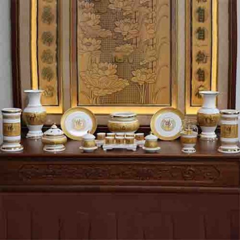Bộ Đồ Thờ Sứ Tâm Kinh Vàng BDT006
