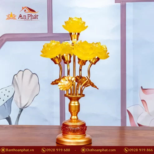 Đèn thờ lưu ly hoa sen nhiều bông nhập khẩu