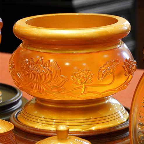 Bát Hương Lưu Ly Hoa Sen Hổ Phách Đỏ DT396