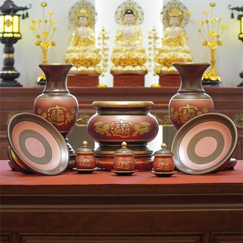 Bộ Đồ Thờ Đồng Nâu Chữ Phật Nổi Nhập Khẩu BDT061