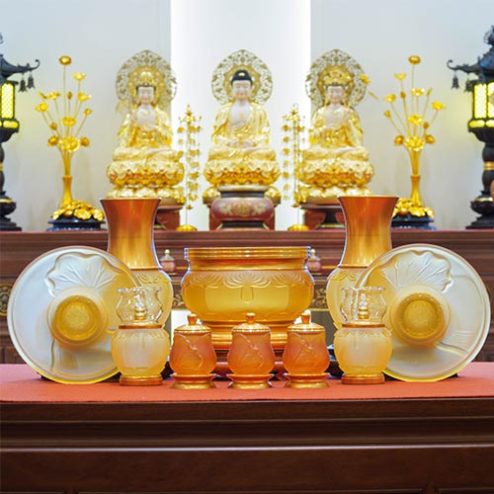 Bộ Đồ Thờ Lưu Ly Cao Cấp Lá Sen Nhập Khẩu BDT043