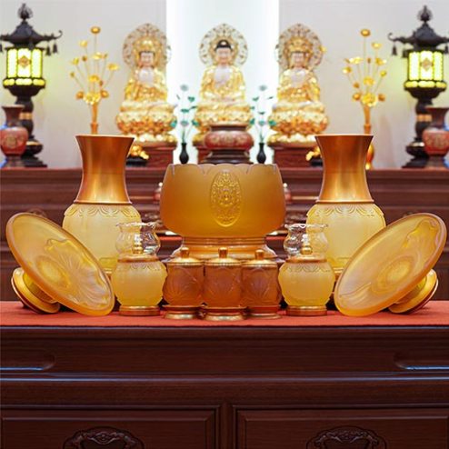 Bộ Đồ Thờ Nhập Khẩu Lá Sen Lưu Ly Phung Thiên BDT044