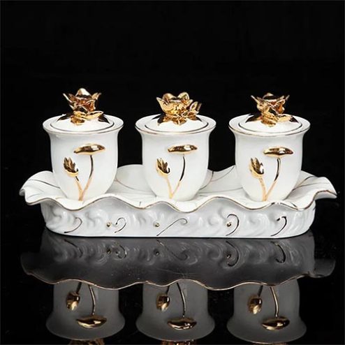 Chén Nước Thờ Sứ Bạch Ngọc Kim Sen Vàng Nổi DT525