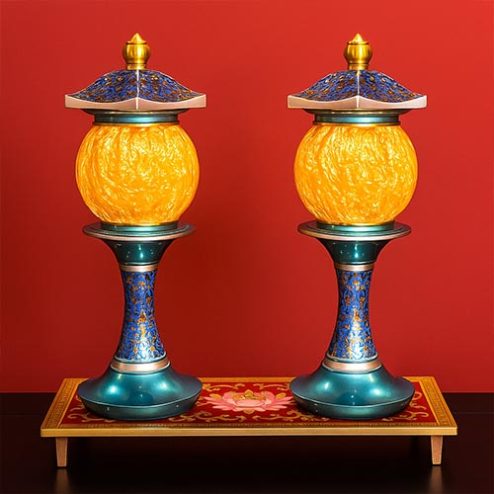 Đèn Thờ Điện Đồng Hoa Văn Xanh Dương Cao Cấp DTD1395