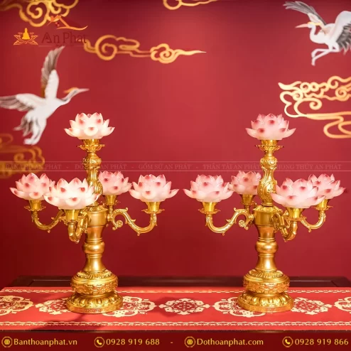 Đèn thờ điện Lưu Ly 5 bông thân đồng mắc áo