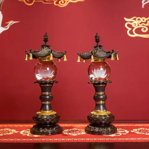 Đèn thờ điện pha lê tròn chữ Phật mái chùa DTD1363 An Phát