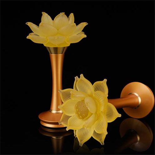 Đèn Thờ Hoa Sen Lưu Ly Cánh Quan Âm Chân Đồng DTD1350