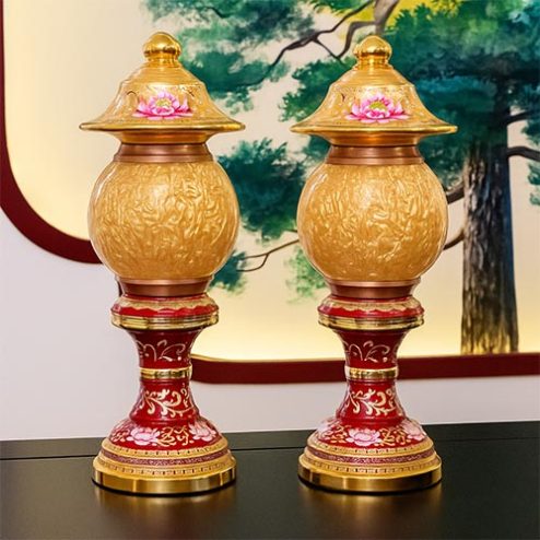 Đèn Thờ Hợp Kim Gấm Hoa Sen Đỏ Cao Cấp DTD1389
