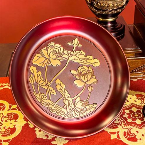 Đĩa Bồng Đồng Nâu Chạm Nổi Hoa Sen Cao Cấp DT421