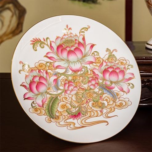 Đĩa Thờ Sứ Sen Tam Bảo Trắng Nhập Khẩu DT494