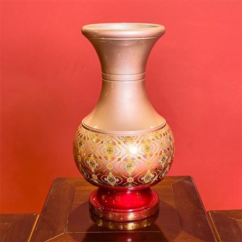 Lọ Hoa Đồng Hoa Văn Đỏ Vẽ Gấm Cao Cấp DT416