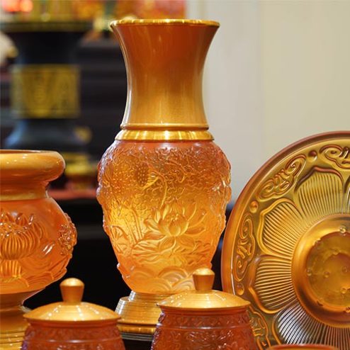 Lọ Hoa Lưu Ly Hổ Phách Hoa Sen Cao Cấp DT399