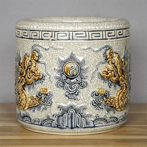 Bát Hương Men Rạn Rồng Đắp Nổi Bát Tràng DT672