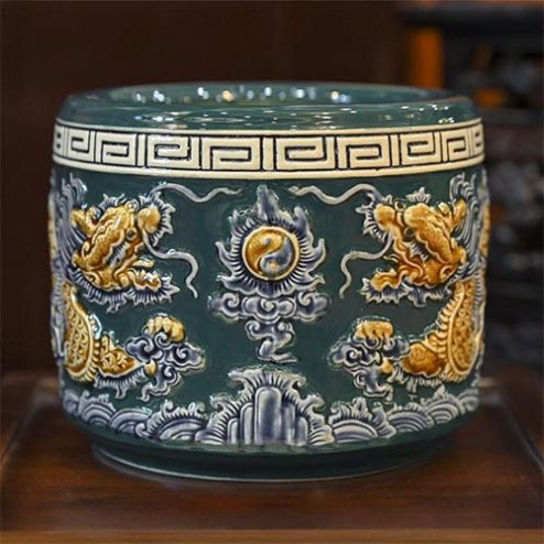 Bát Hương Men Xanh Đắp Nổi Rồng Bát Tràng DT680