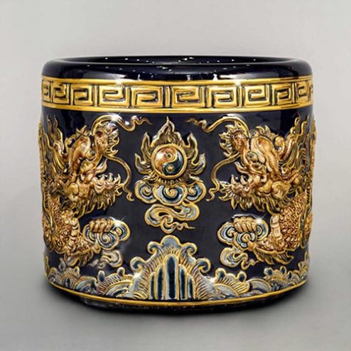 Bát Hương Song Long Chầu Nguyệt Xanh Coban Vẽ Vàng DT670