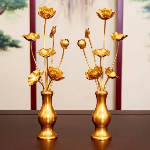 Bình Hoa Sen Đồng 7 Cành Bình Vàng DTD1448 An Phát