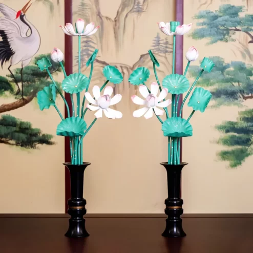 Bình Hoa Sen Đồng Bình Đen Cành Xanh DTD1443 An Phát