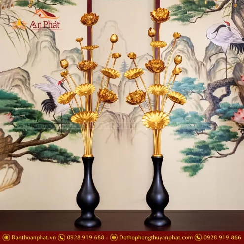 Bình Hoa Sen Đồng Đài Loan Cành Vàng DTD1445 An Phát