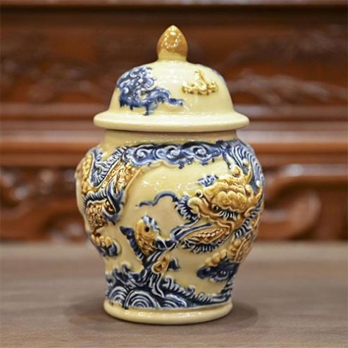 Choé Thờ Bát Tràng Men Hoàng Tộc Đắp Nổi Rồng DT759