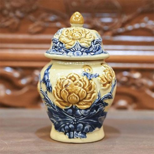 Choé Thờ Hoàng Tộc Đắp Nổi Hoa Sen Bát Tràng DT758