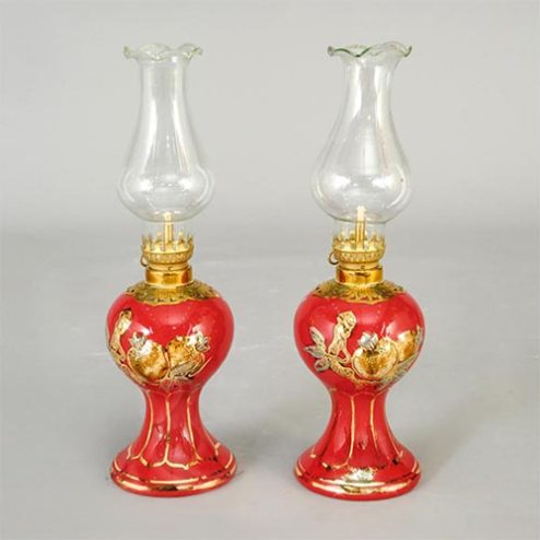 Đèn Dầu Thờ Men Màu Đỏ Đắp Nổi Vẽ Vàng DT777