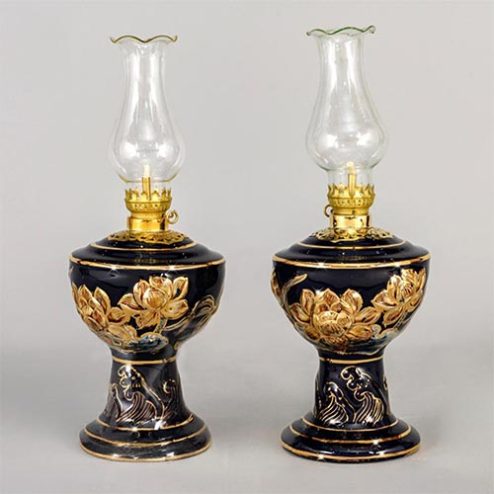 Đèn Thờ Dầu Hoa Sen Xanh CoBan Đắp Nổi Vẽ Vàng DT807