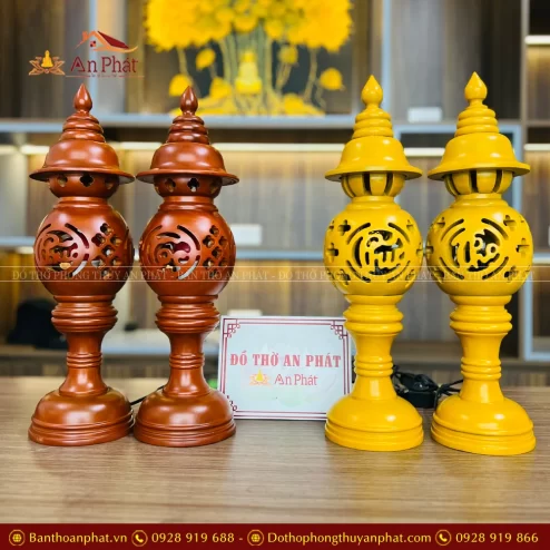 Đèn thờ điện bằng gỗ Chữ Phúc cao cấp DTD1470 An Phát