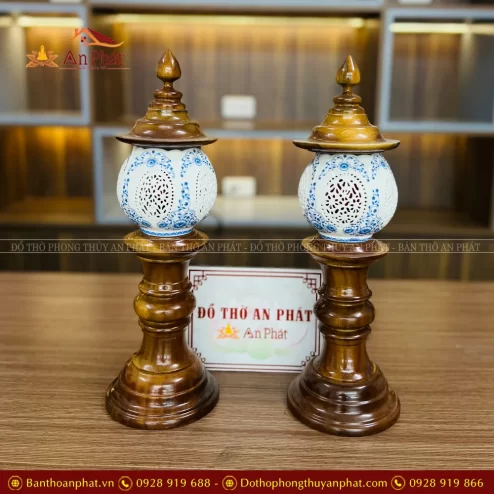 Mẫu đèn thờ gỗ cao cấp bụng gốm đỏ