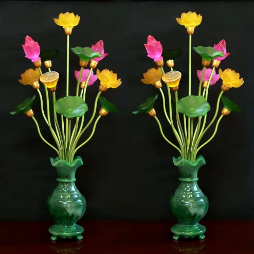 Đèn thờ điện bình ngọc 7 Bông 6 Lá Đế Lọ DTD1438 An Phát