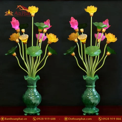 Đèn thờ điện bình ngọc 7 Bông 6 Lá Đế Lọ DTD1438 An Phát