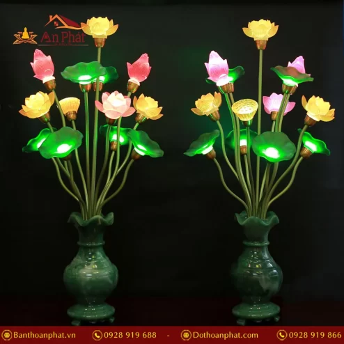 Đèn thờ điện bình ngọc nhiều bông nhiều màu cao cấp