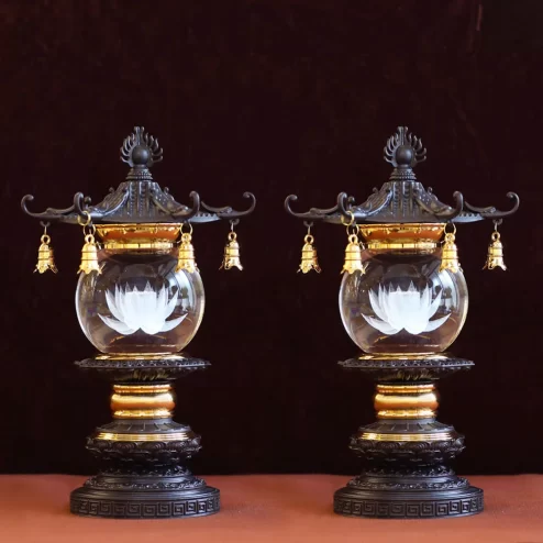 Đèn thờ điện đồng Liên Hoa Cổ Tự cao 33cm, 40cm DTD1437 An Phát