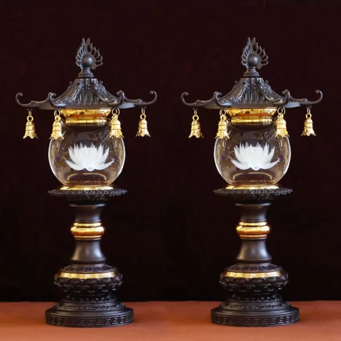 Đèn thờ điện đồng Liên Hoa Cổ Tự cao 45cm DTD1436 An Phát