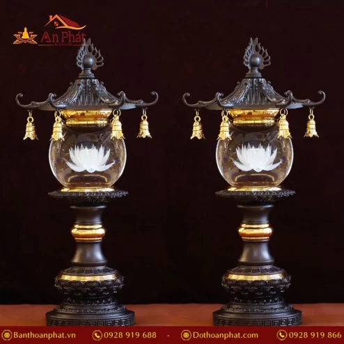 Đèn thờ điện đồng Liên Hoa Cổ Tự cao 45cm DTD1436 An Phát