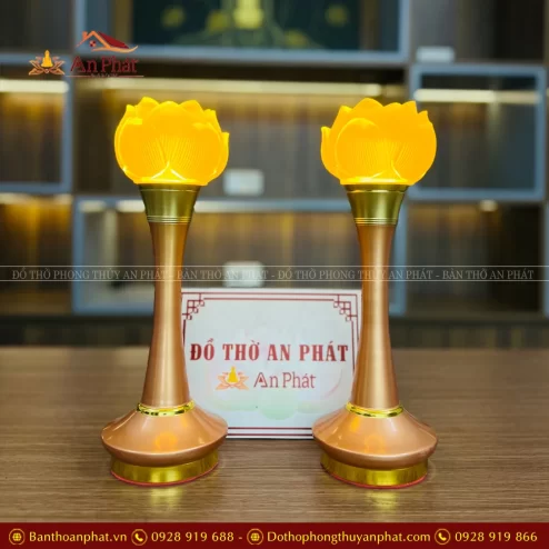Đèn thờ điện lưu ly 1 bông thân đồng DTD1481 An Phát
