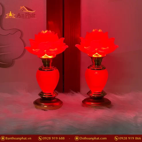 Đèn thờ điện nhập khẩu Đài Loan thân ô van màu đỏ