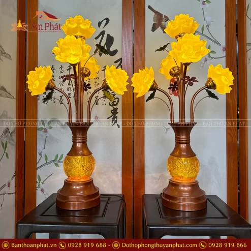 Đèn thờ điện lưu ly 5 bông bụng ngọc DTD1468 An Phát