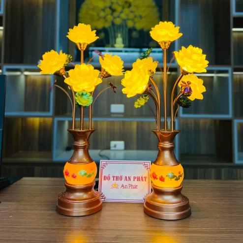 Đèn thờ điện lưu ly 5 bông hoa sen DTD1465 An Phát