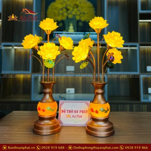 Đèn thờ điện lưu ly 5 bông hoa sen DTD1465 An Phát
