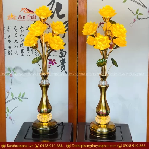 Đèn thờ điện lưu ly 7 bông hoa sen nở rộ DTD1482 An Phát