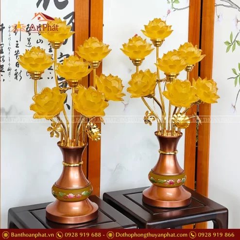 Đèn thờ hoa sen lưu ly 7 bông