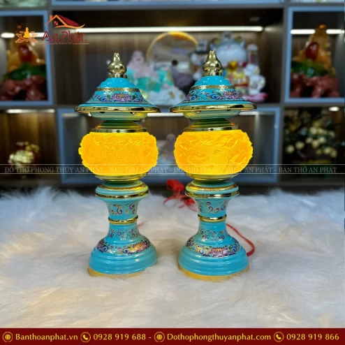 Đèn thờ điện lưu ly gấm xanh cao cấp DTD1476 An Phát