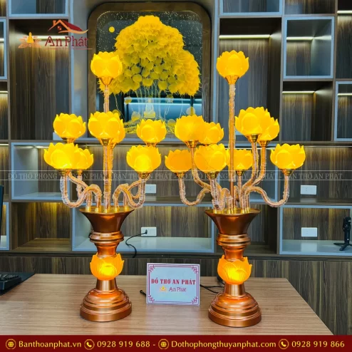 Đèn thờ điện lưu ly hoa sen cao cấp DTD1458 An Phát