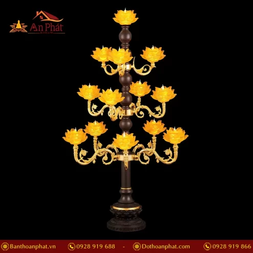 Mẫu đèn thờ cúng nhập khẩu Đài Loan 13 bông thân đồng mắc áo